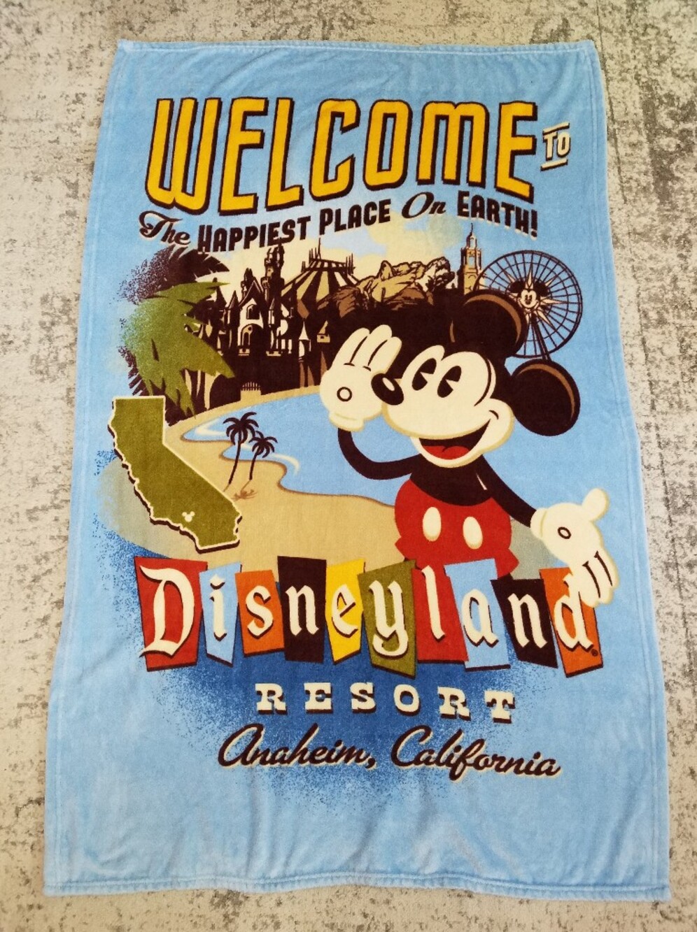 Disney Parks WELCOME TO DISNEYLAND Mickey Blue Fleece Throw Blanket